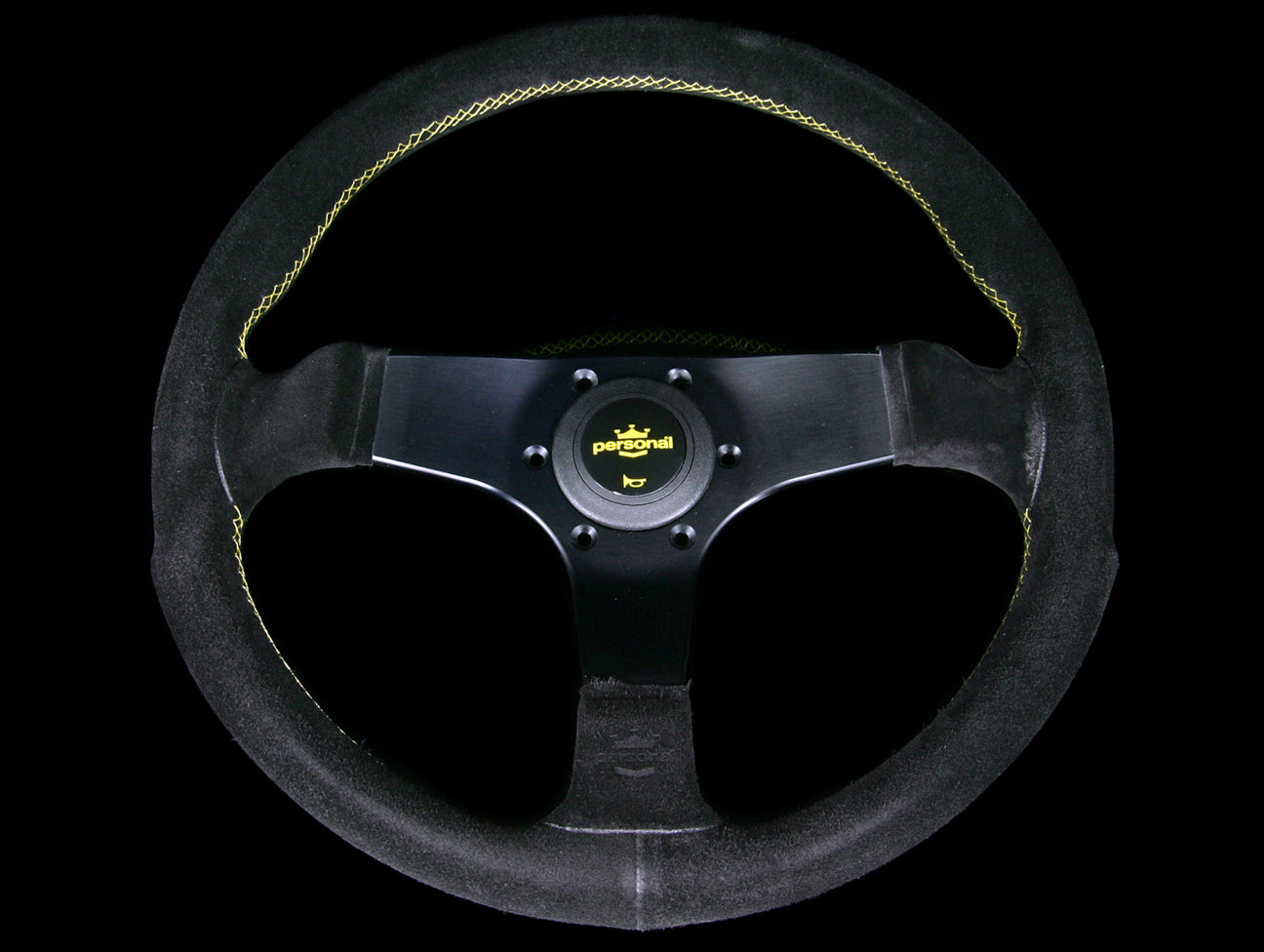  Personal Fitti Corsa 350mm Steering Wheel - Black Suede / Yellow Stitch 