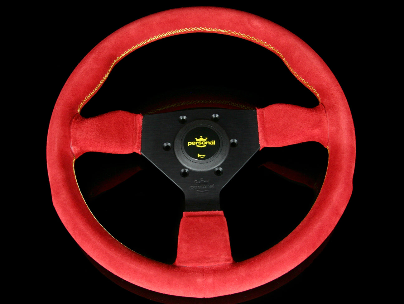  Personal Grinta 330mm Steering Wheel - Red Suede / Black Spokes / Yellow Stitch 