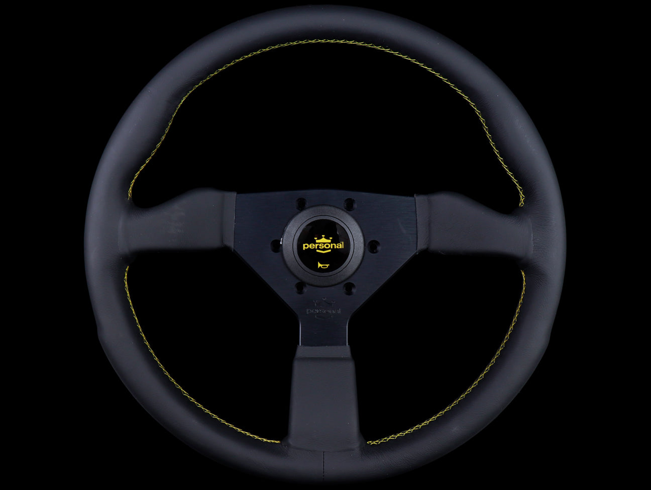  Personal Grinta 350mm Steering Wheel - Black Leather / Yellow Stitch 