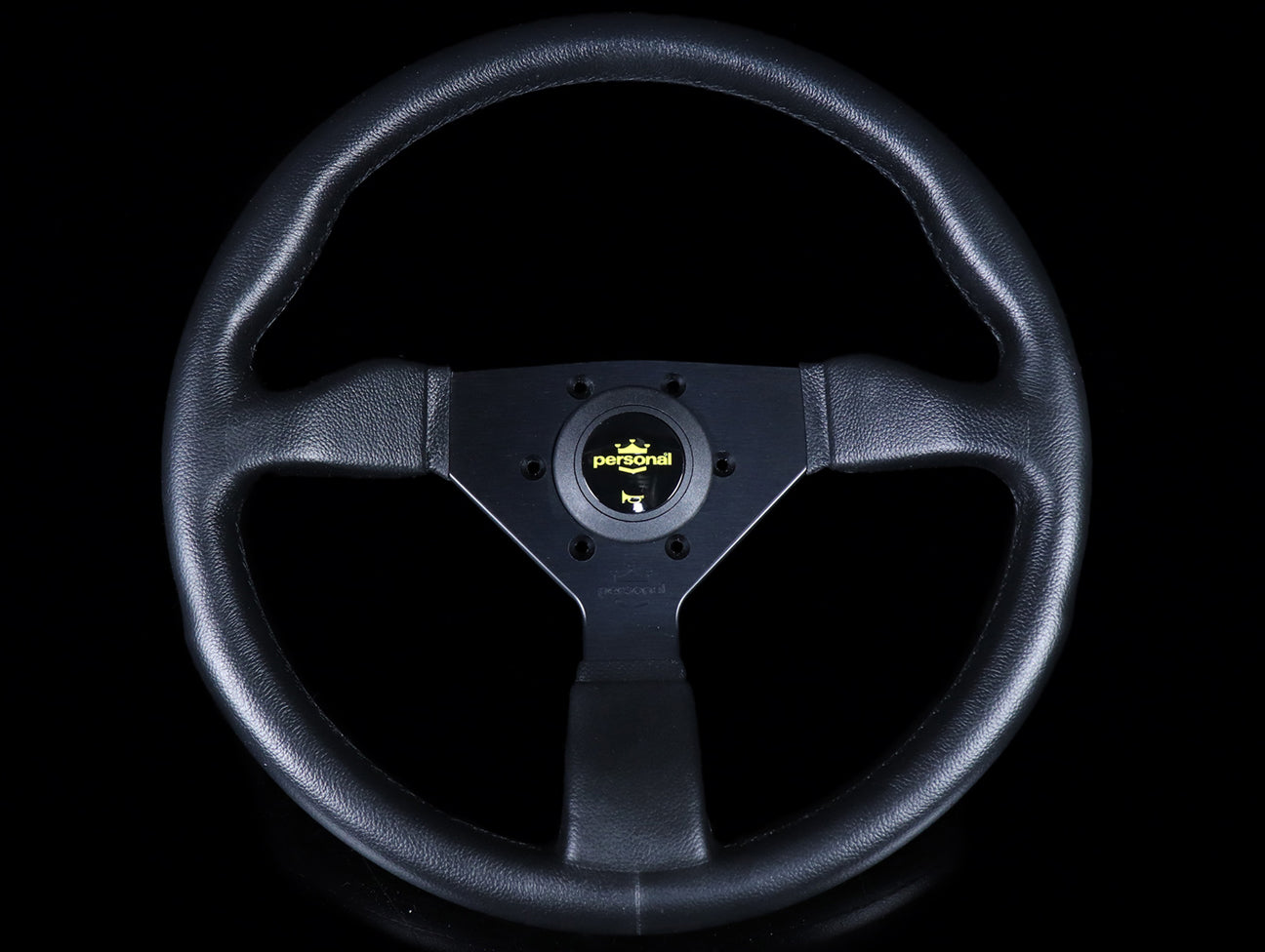  Personal Grinta 350mm Steering Wheel - Black Polyurethane / Yellow Horn Button 