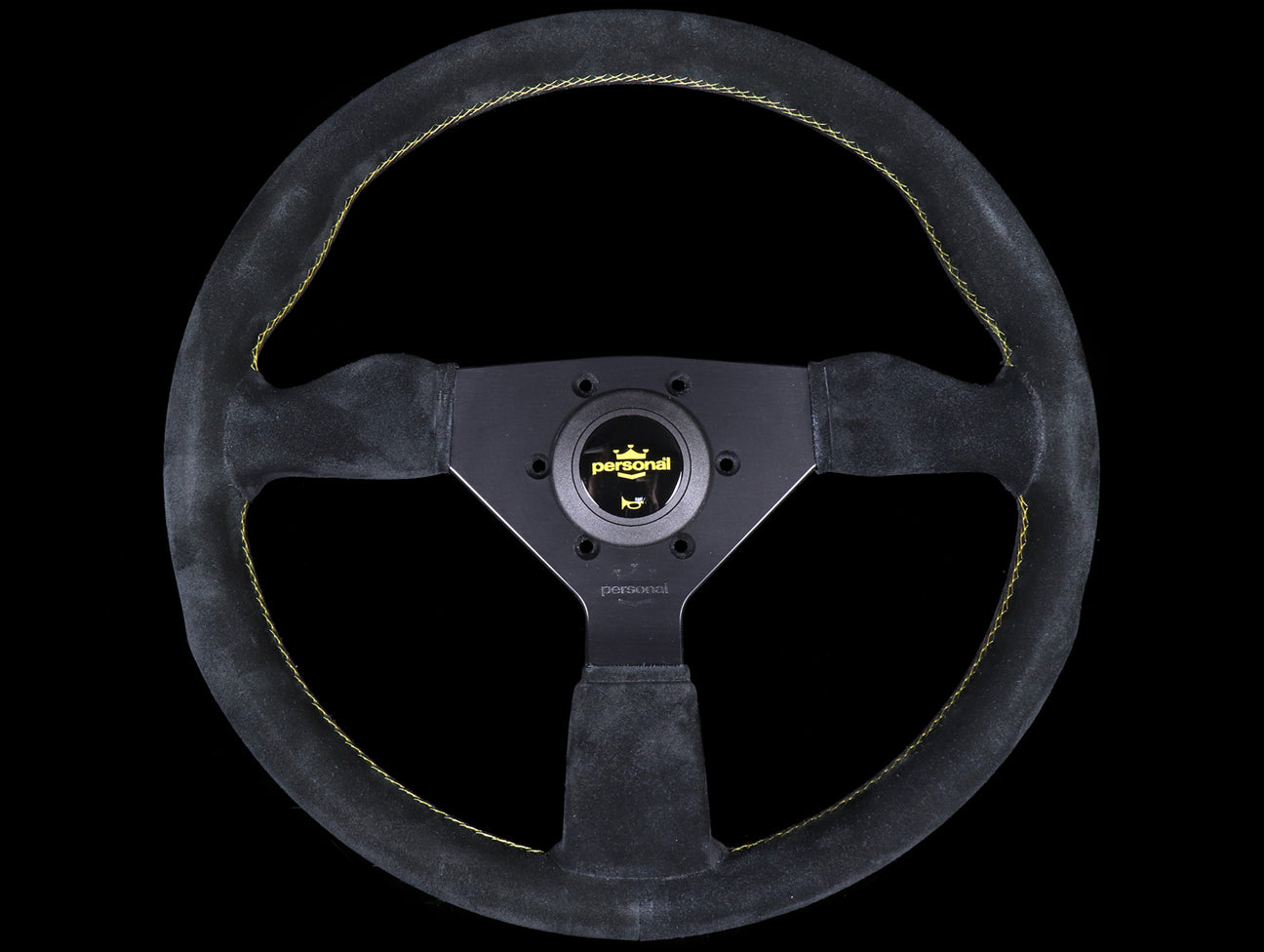  Personal Grinta 350mm Steering Wheel - Black Suede / Yellow Stitch 