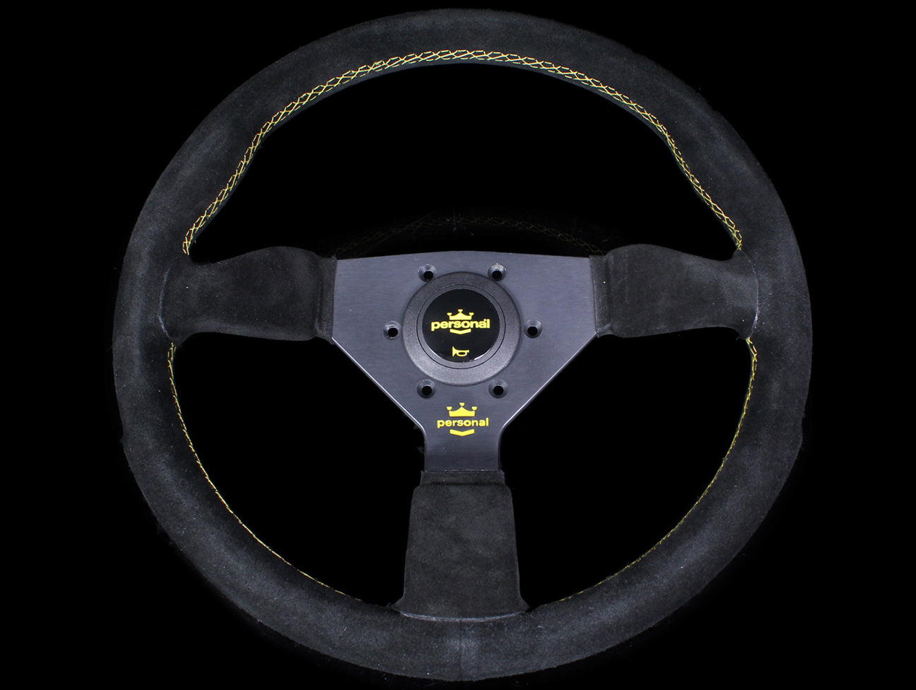  Personal Grinta 350mm Steering Wheel - Black Suede / Yellow Stitch & Logo 