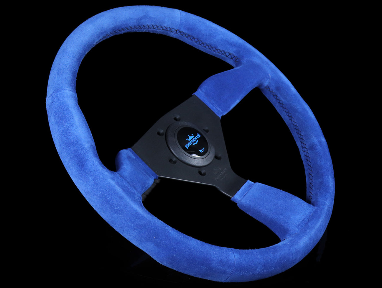 Personal Neo Grinta 350mm Steering Wheel - Blue Suede / Black Spokes / Black Stitch