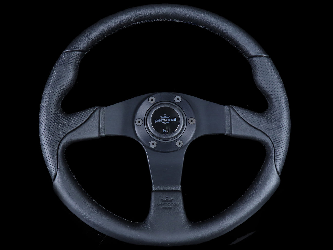  Personal Thunder 350mm Steering Wheel - Black Leather / Silver Horn Button 