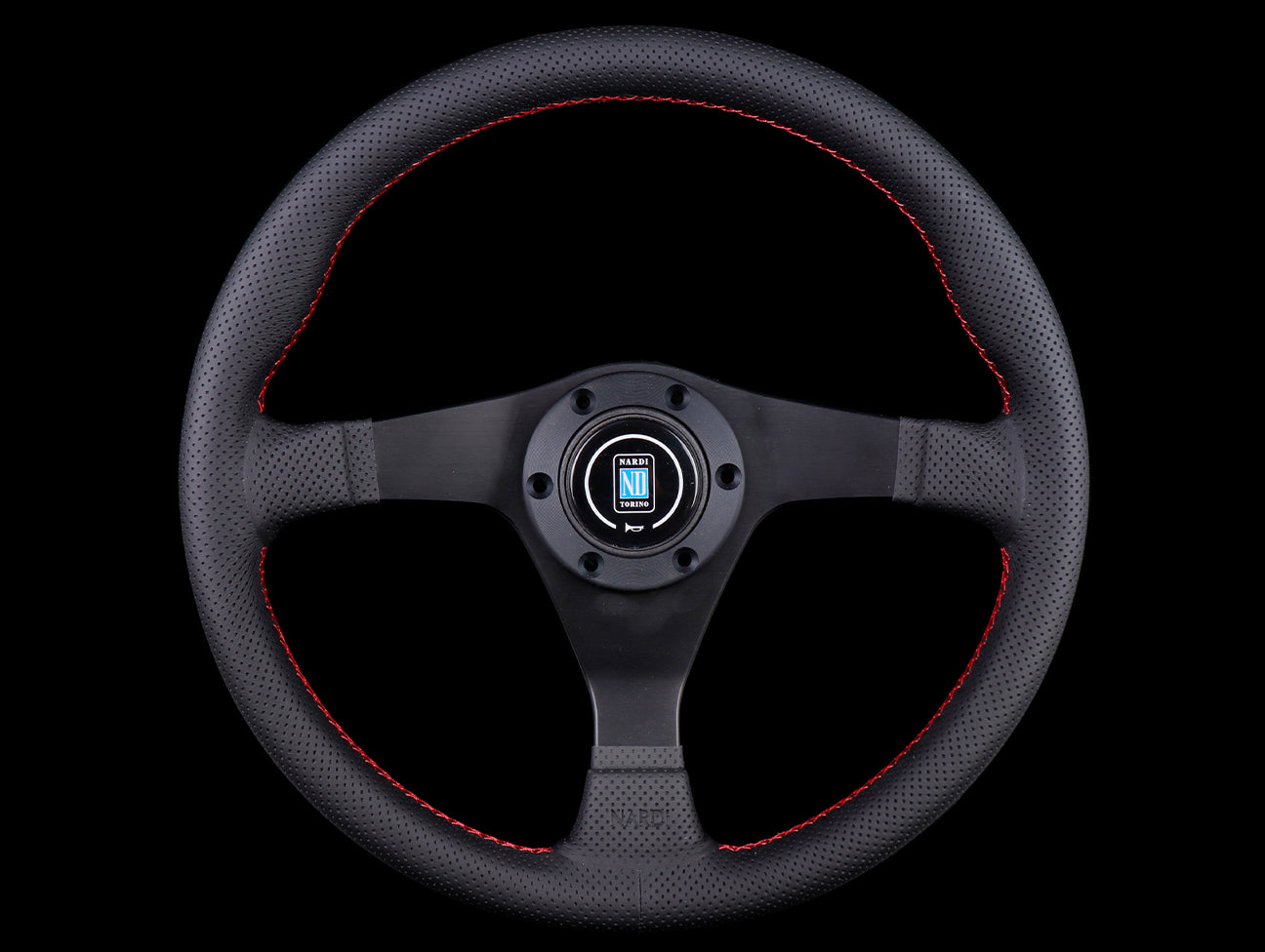  Nardi Gara 350mm Steering Wheel - Black Perforated Leather / Red Stitching 