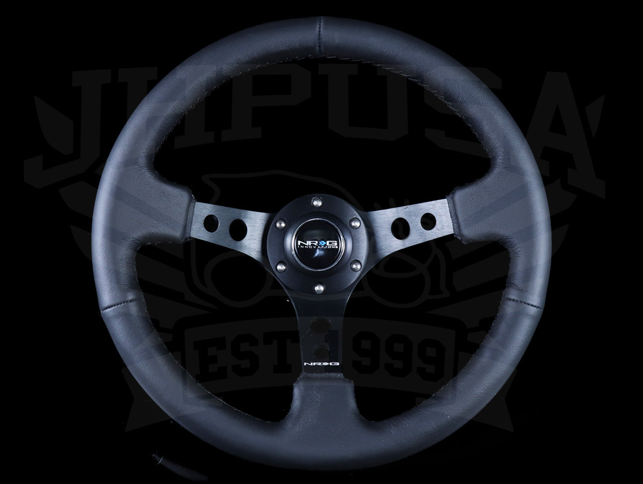  NRG Deep Dish Sport Steering Wheel - 350mm Black Leather / Black Stitch 