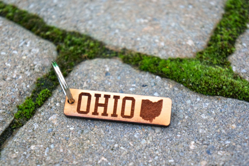 Ohio Etched Wood Keychain