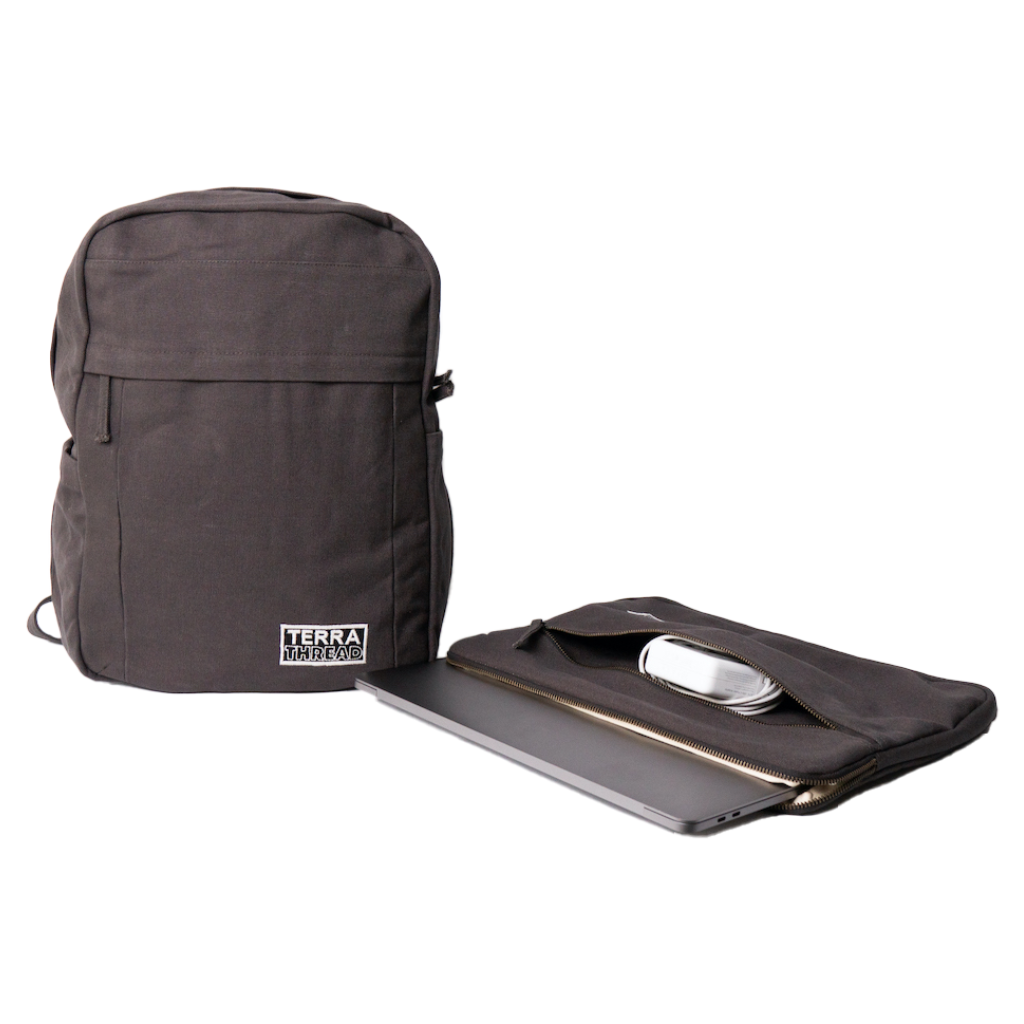 On the Go Office Set - Earth Backpack and 15 inches Laptop sleeve in Charcoal Grey Color