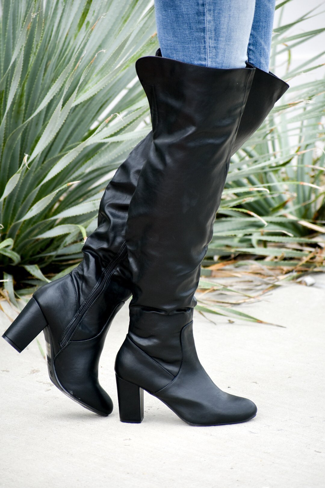 Faux Leather Over The Knee Boots