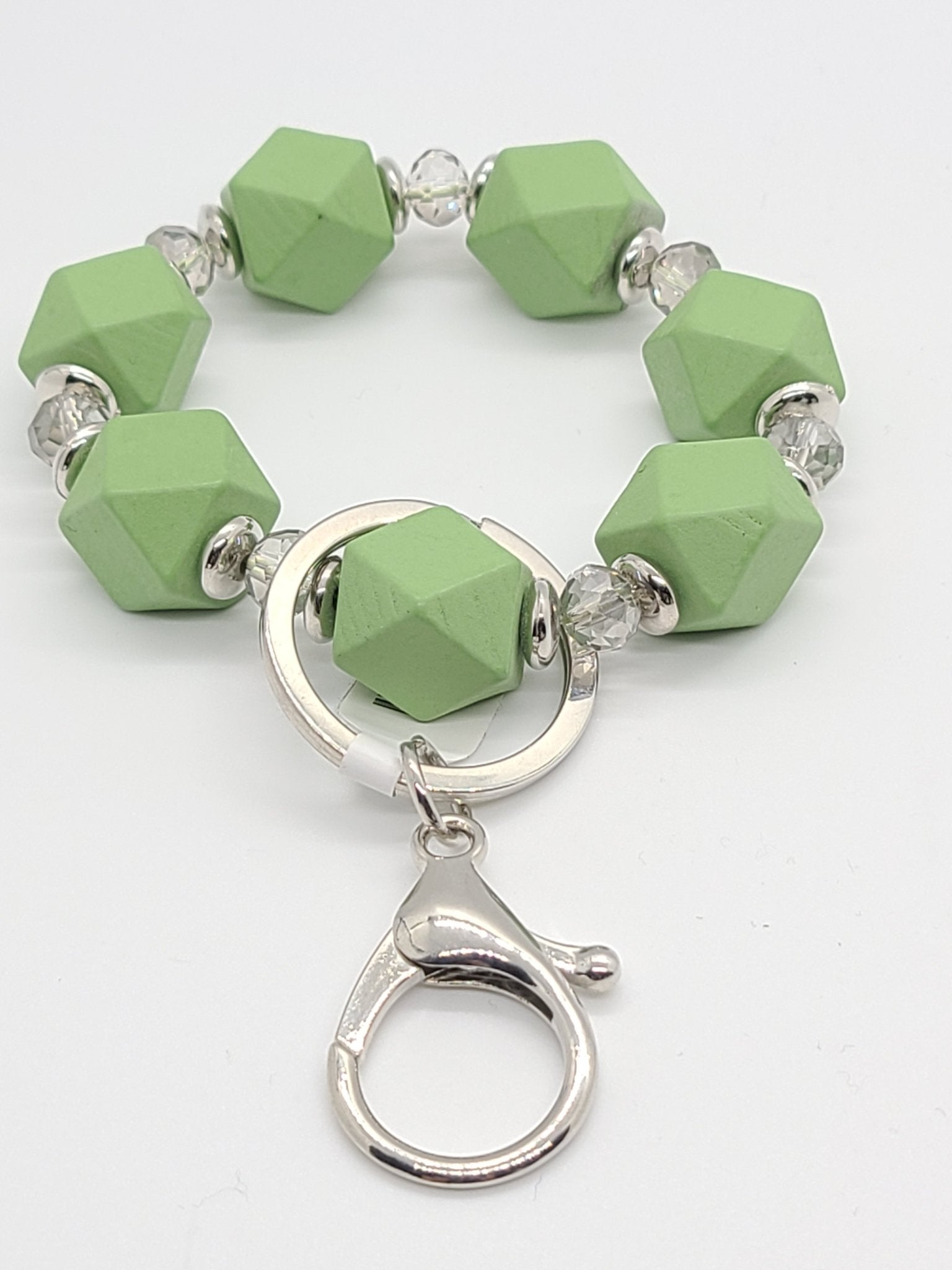 Irregular Beads Stretch Keychain Bracelet Green