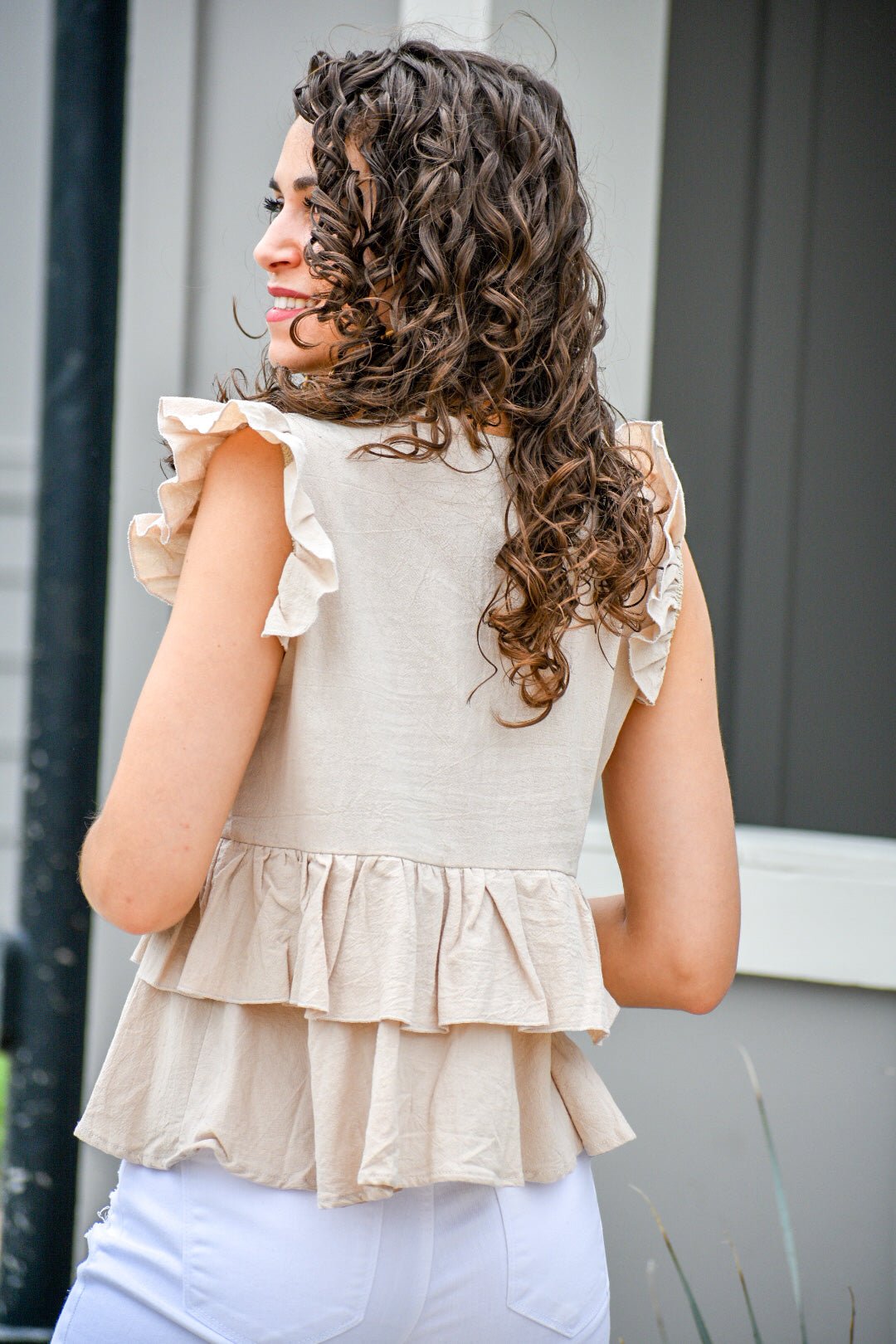 Promises Cream Ruffle Buttoned Blouse
