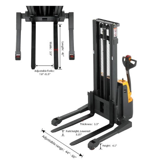 Apollolift A-3038 Powered Forklift Electric Walkie Stacker with Straddle Legs 2640 lbs. Capacity 98