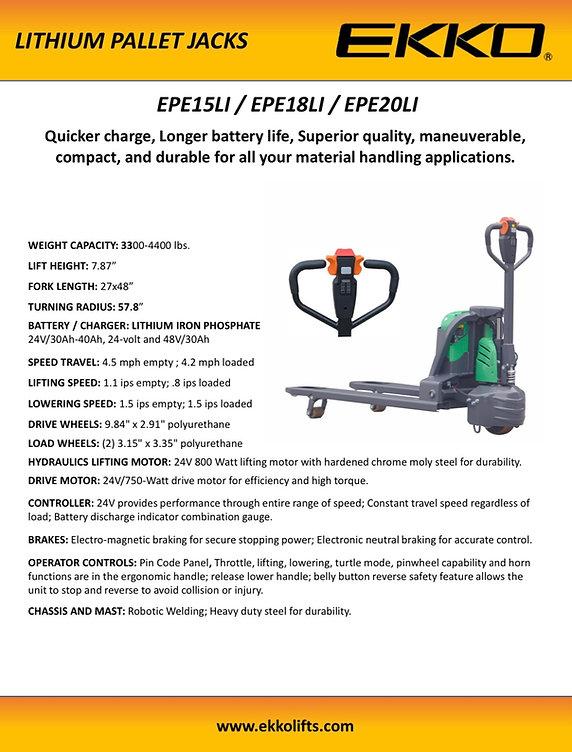 Ekko EPE15LI Lithium Iron Phosphate Pallet Jack 3300 lb Capacity New