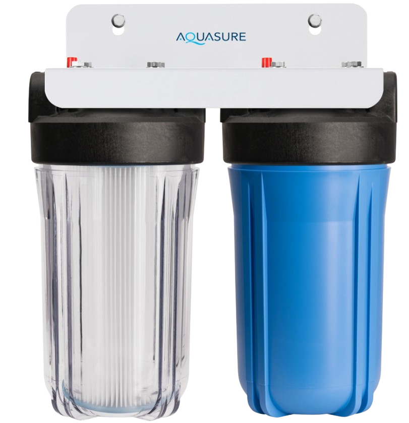 Aquasure AS-F210PSCB Fortitude V Series 10 Inch 2 Stage Whole House Water Filter With Sediment And Carbon New