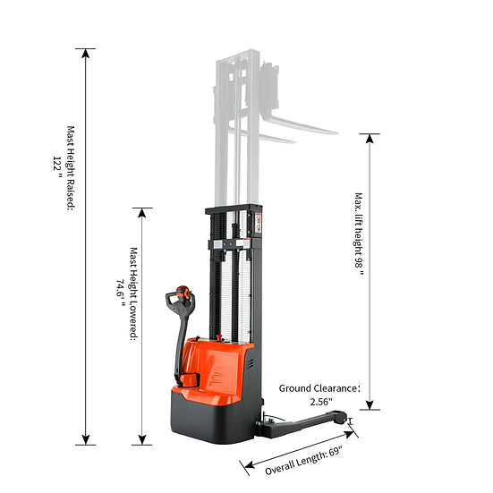 Tory Carrier ESS22RE-19-98 Full Electric Walkie Pallet Stacker with Adjustable Legs 2200 lbs. Capacity 98