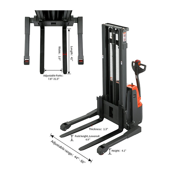 Tory Carrier ESS22RE-19-98 Full Electric Walkie Pallet Stacker with Adjustable Legs 2200 lbs. Capacity 98