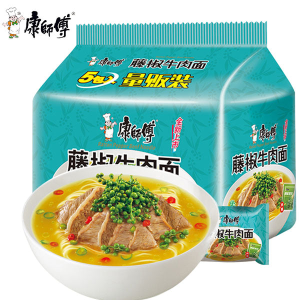 【康师傅方便面】藤椒牛肉面97g*5袋 藤椒 小米椒 泡青椒 3重椒麻味