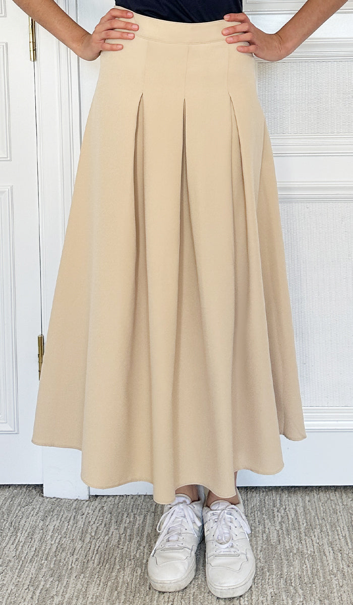  Mia Pleated Long Maxi Skirt - Khaki 