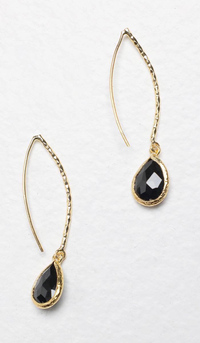  Nia Minimal Lightweight Hammered Teardrop Earrings - Gold/Black 