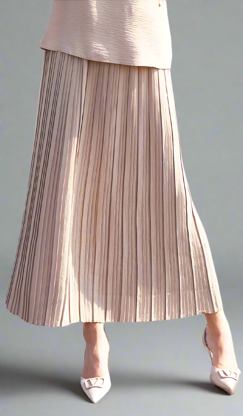  Valia Pleated Long Maxi Skirt - Latte 