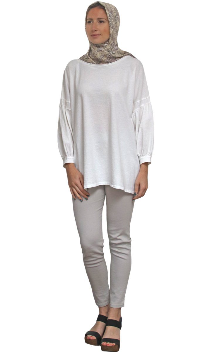  Aly Long Loose Modest Stretch Top - Cream - FINAL SALE 