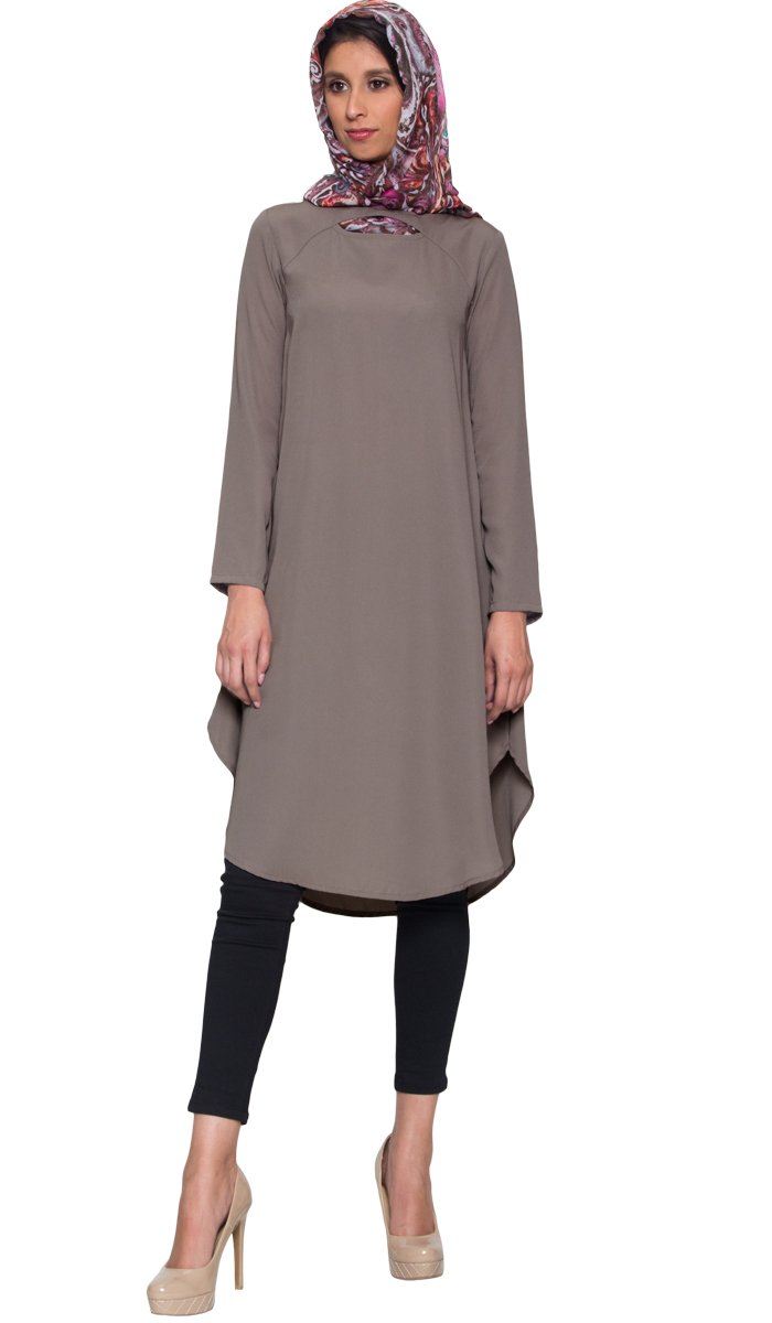  Anila Long Modest Tunic Dress - Taupe - FINAL SALE 