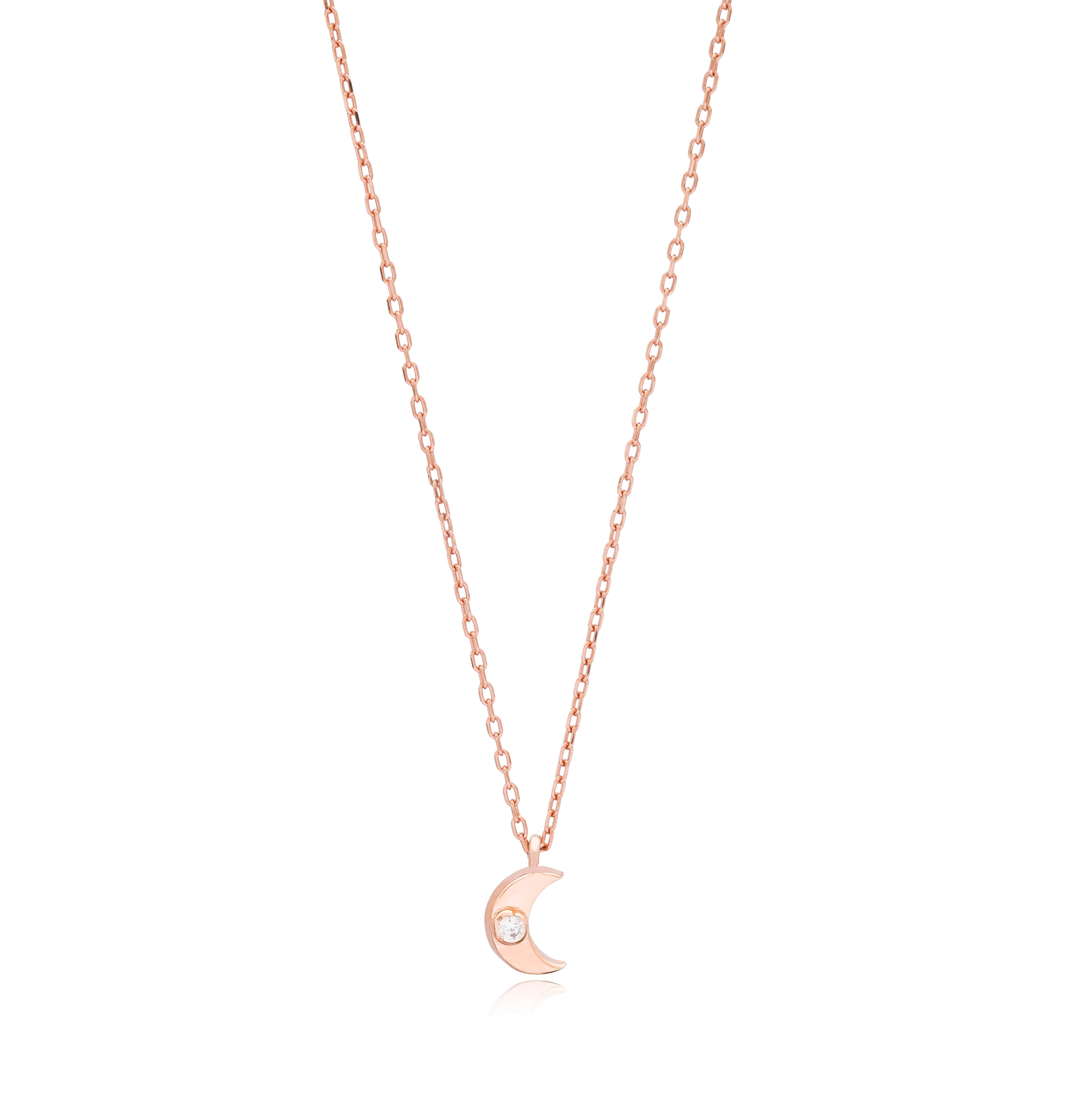  Ava Minimalist Sterling Silver Crescent Moon Necklace - Rose Gold 