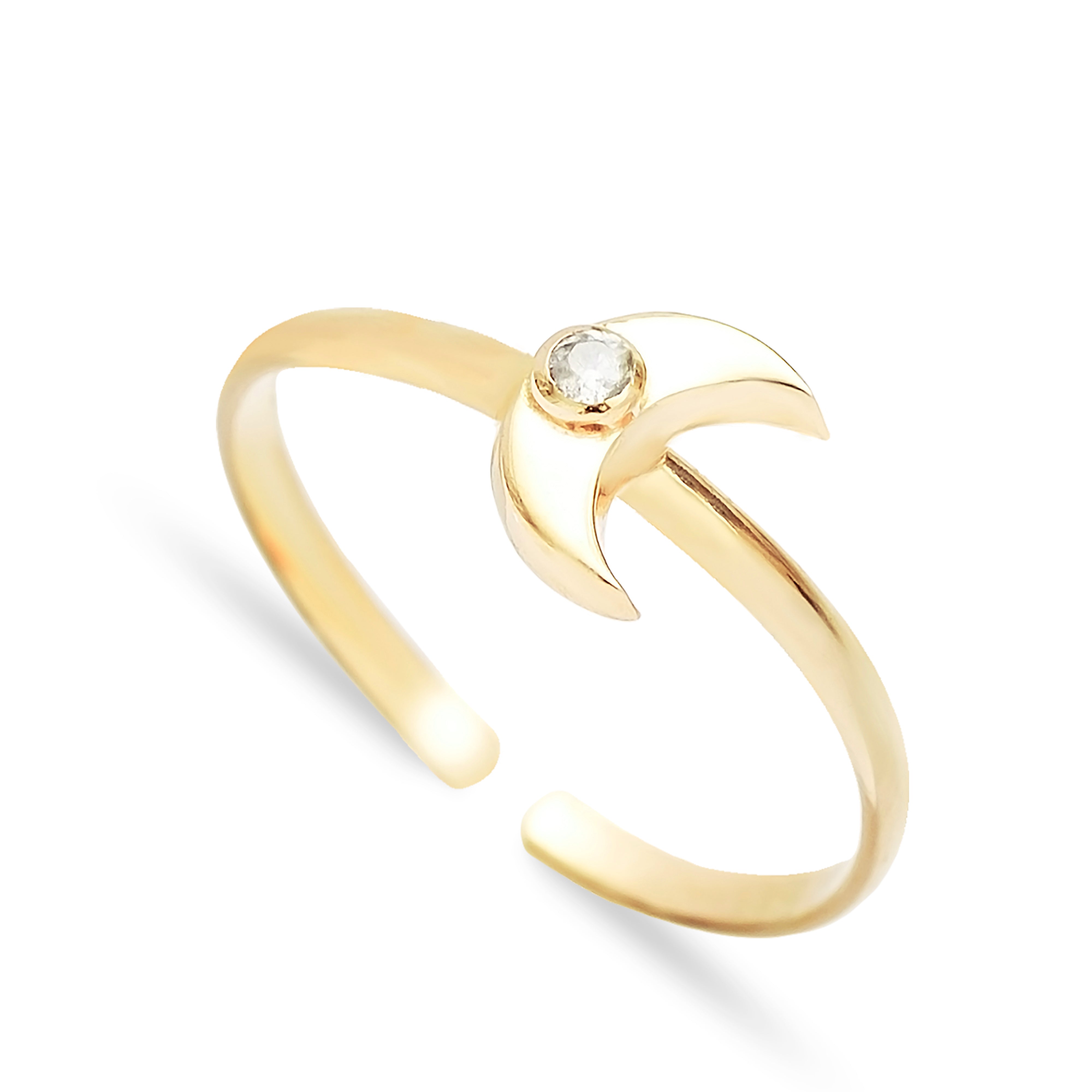  Ava Minimalist Sterling Silver Crescent Moon Adjustable Ring - Gold 