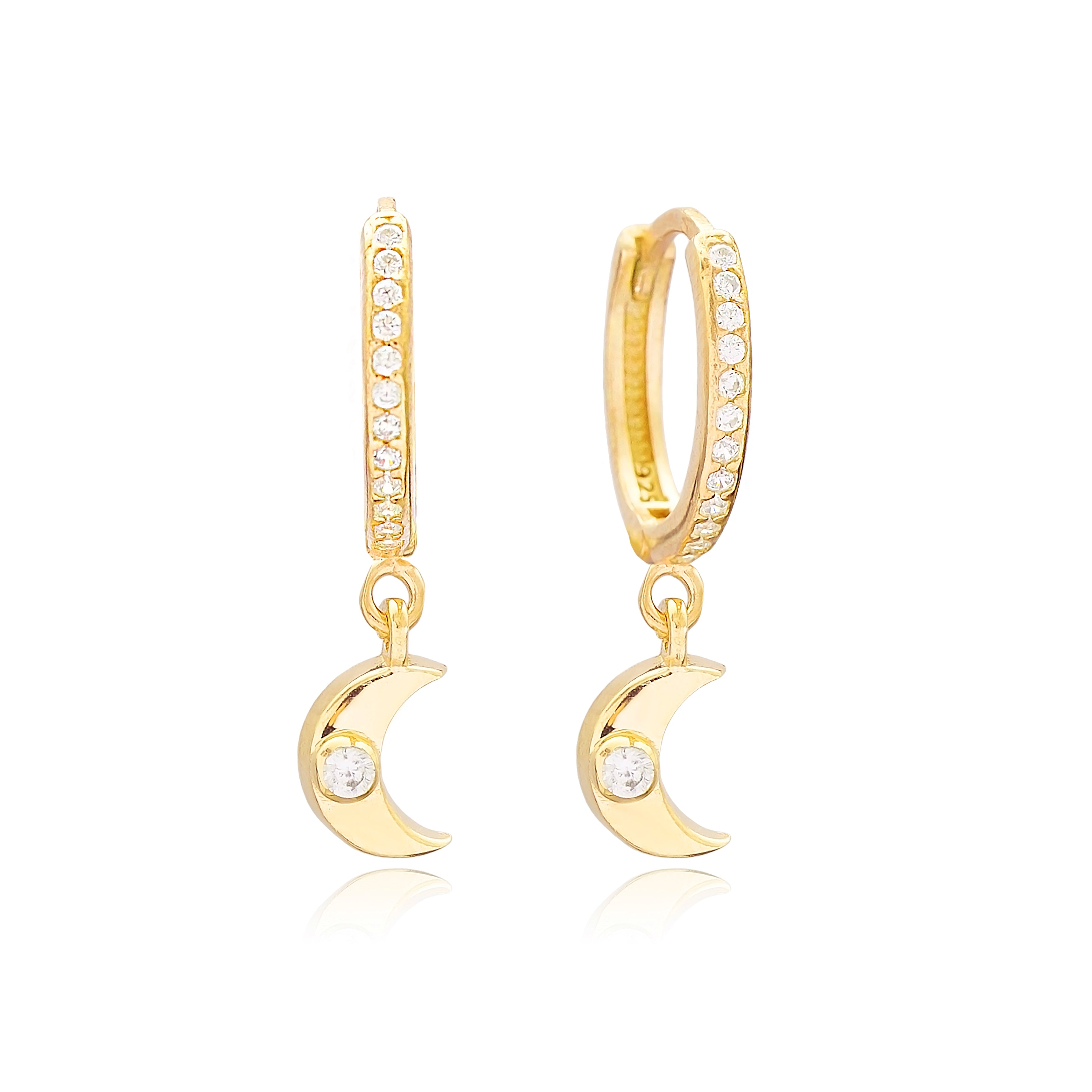  Ava Small Sterling Silver Crescent Moon Dangle Earrings - Gold 