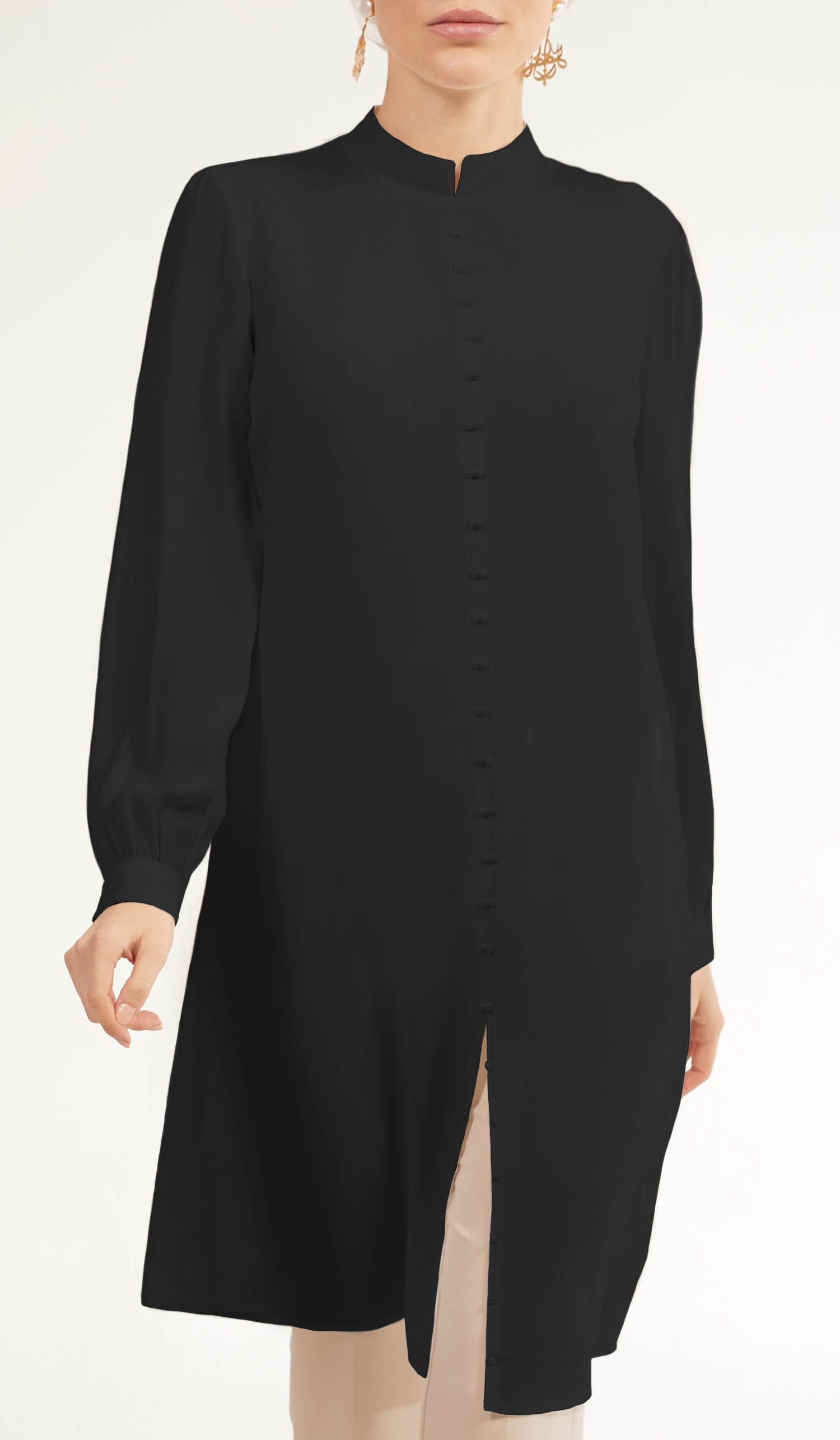  Ava Dressy Long Modest Midi Tunic - Black 