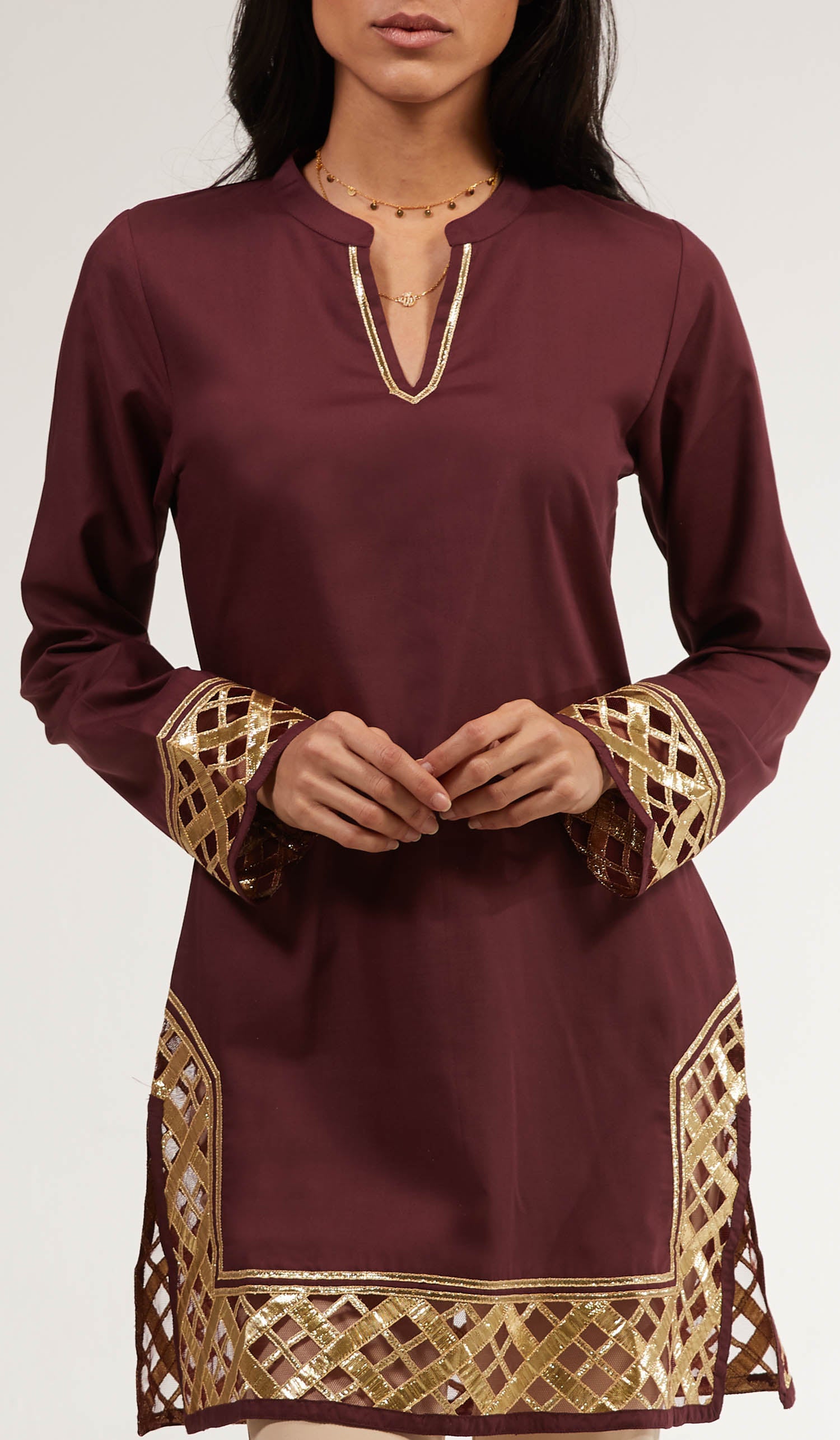  Behnaz Gold Embellished Long Modest Tunic - Orchid 