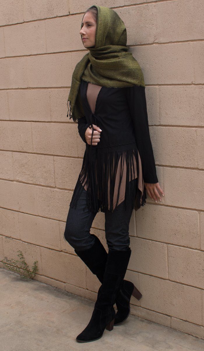  Karin Faux Suede Light Long Fringed Jacket - Black - FINAL SALE 