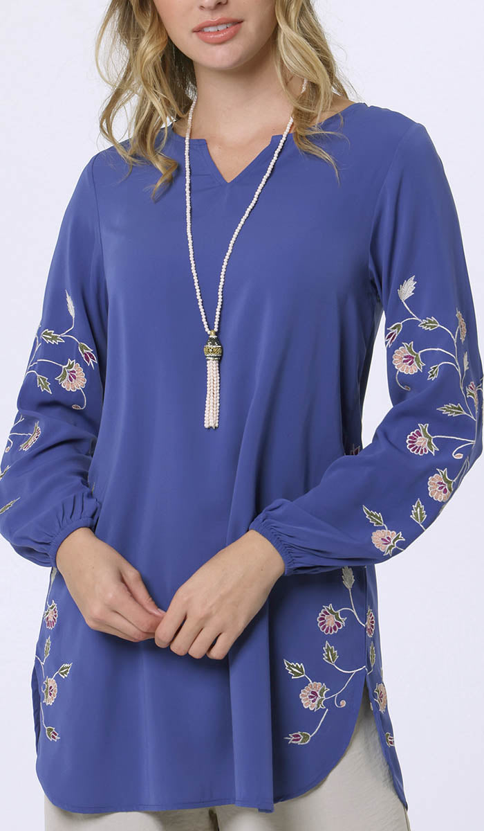  Hadeel Embroidered Long Modest Tunic - Azure 