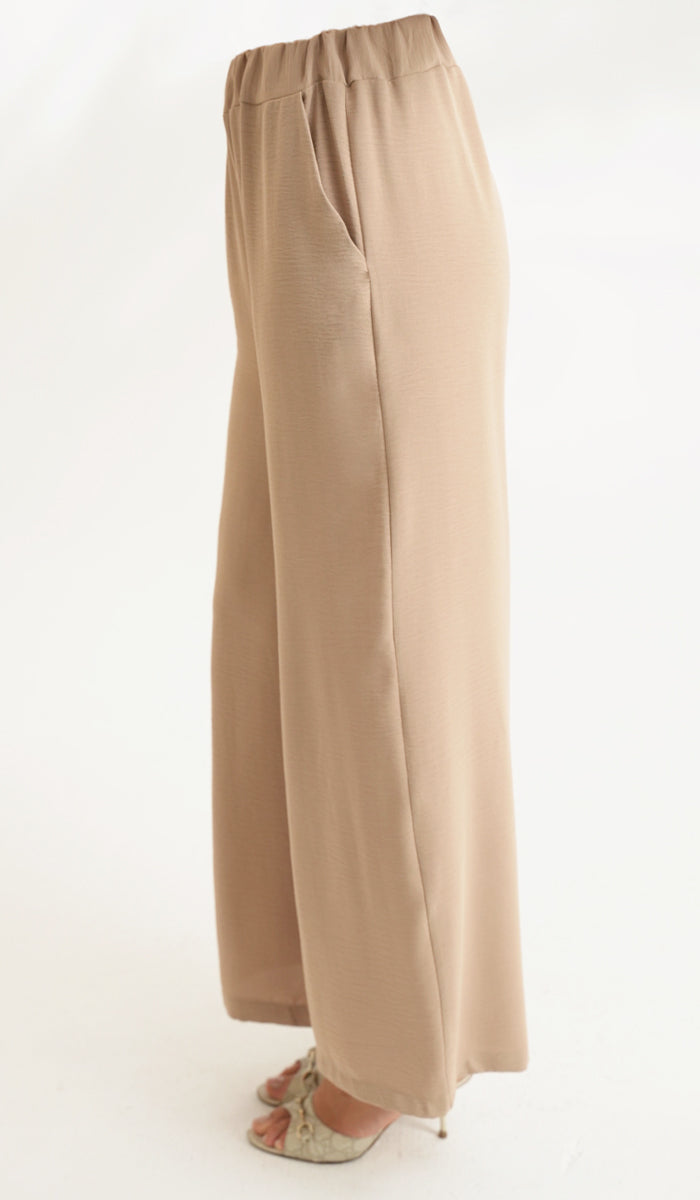  Ilham Loose Flowy Stretch Palazzo Pants - Tan - Final Sale 