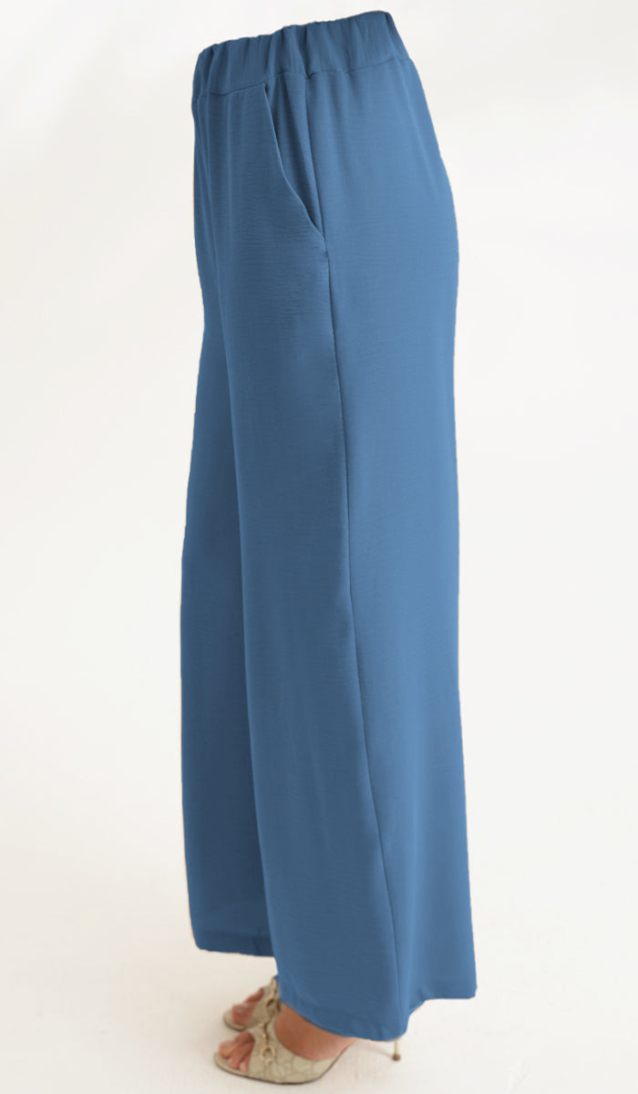  Ilham Loose Flowy Stretch Palazzo Pants - Azure 