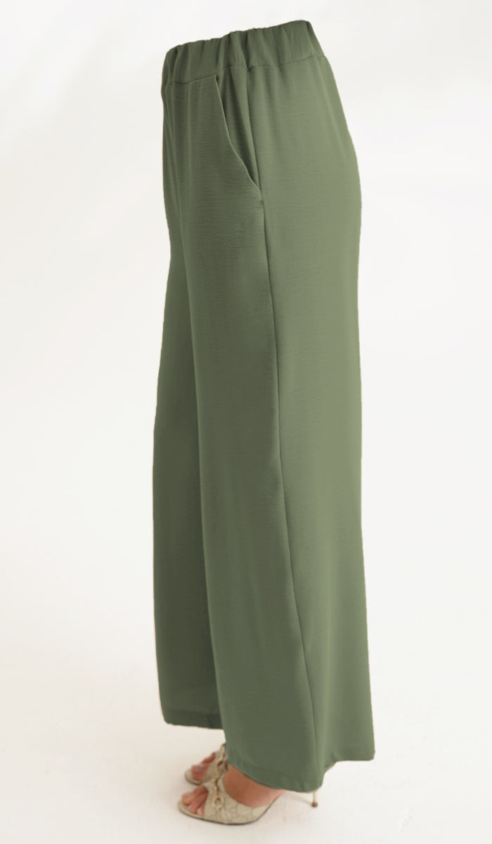  Ilham Loose Flowy Stretch Palazzo Pants - Olive 