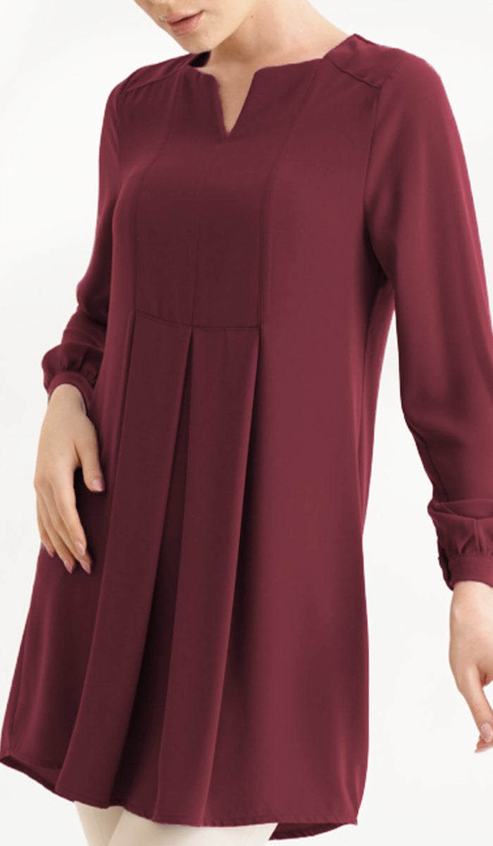  Leah Long Modest Tunic Dress - Maroon - FINAL SALE 