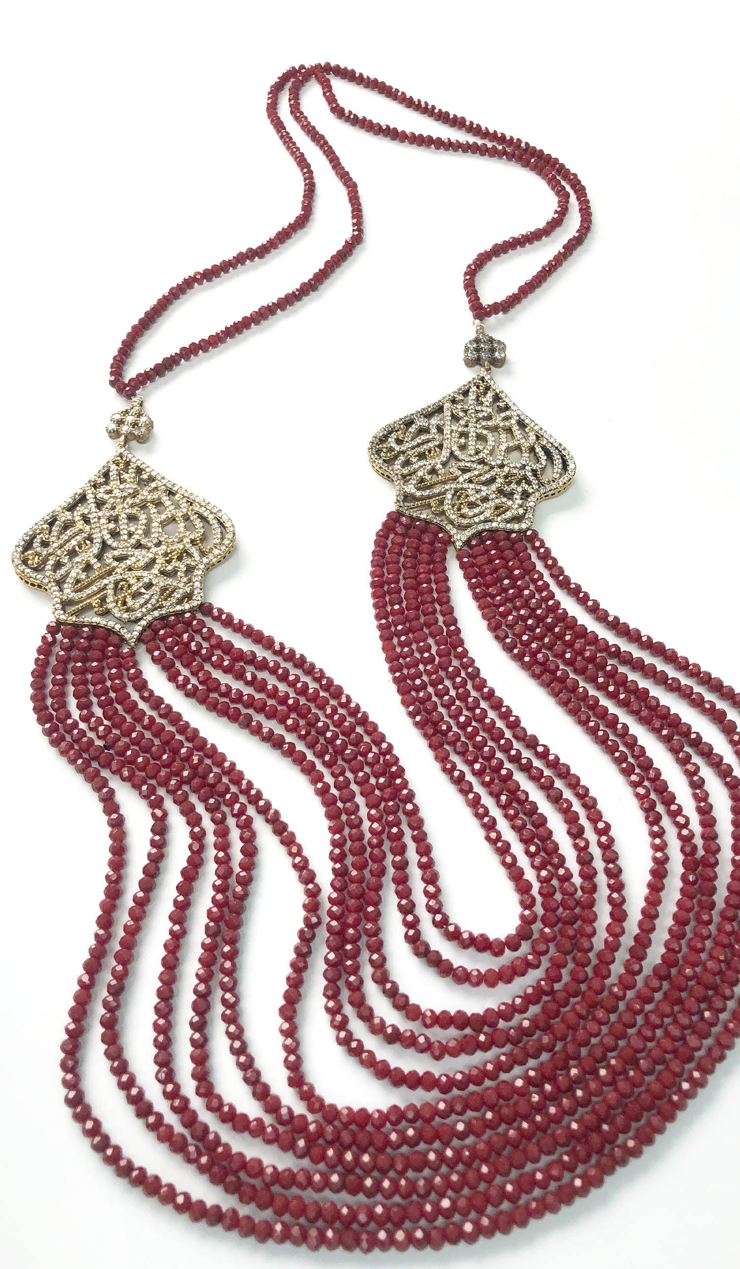  Long Multistrand Bismillah Turkish Artisan Necklace - Ruby Red 