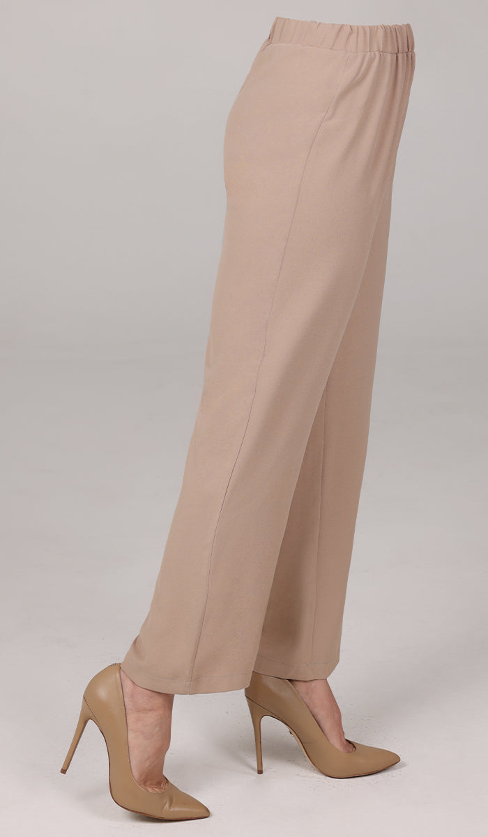  Sakinah Loose Stretch Waist Tapered Leg Pants - Latte 