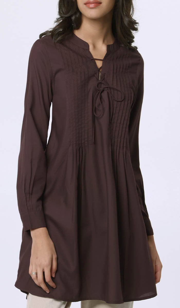  Naseem Pleated Mostly Cotton Tunic Dress - Eggplant 