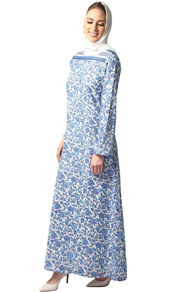  Naveen Floral Maxi Dress Abaya - Blue - FINAL SALE 