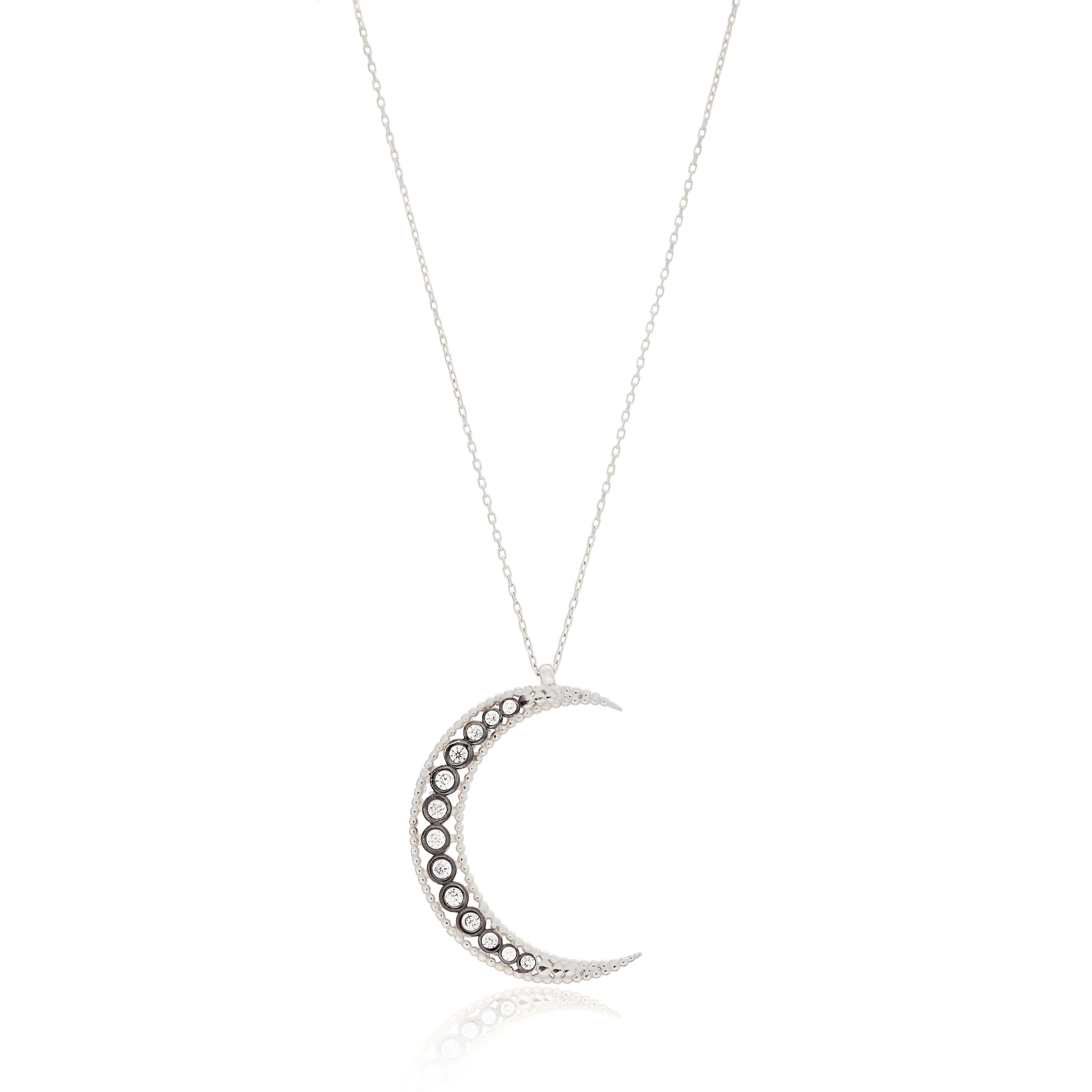  Nina Sterling Silver Crescent Moon Necklace - Silver 