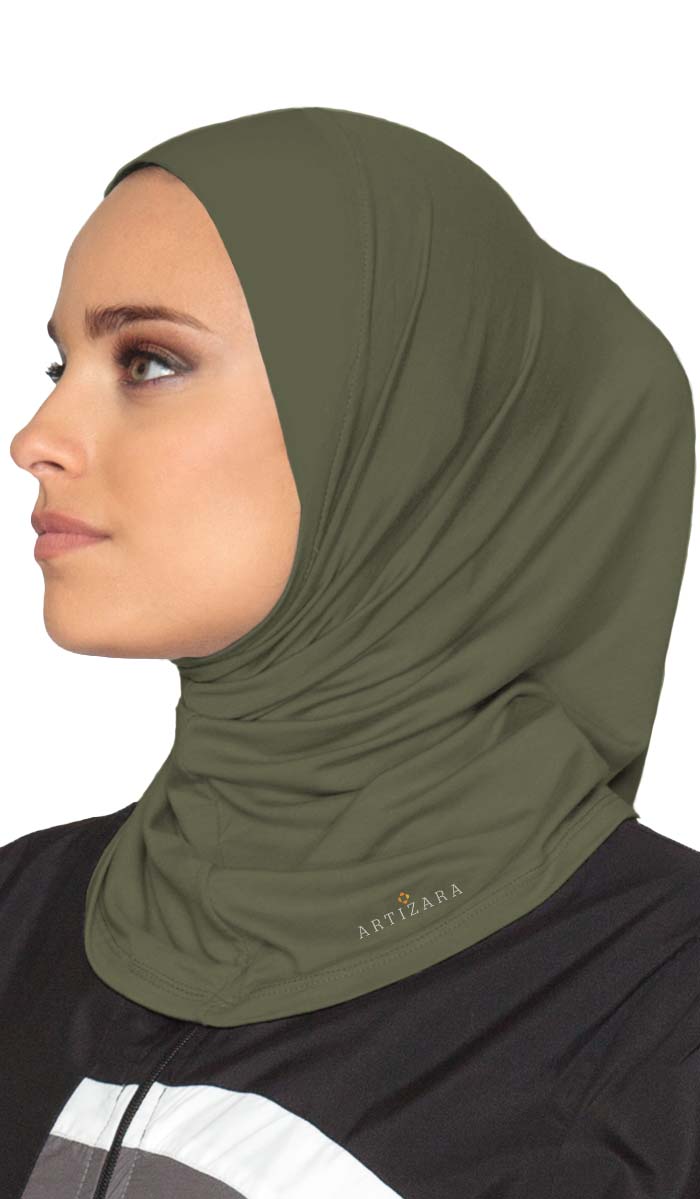  One Piece Stretch Sports Hijab - Olive 