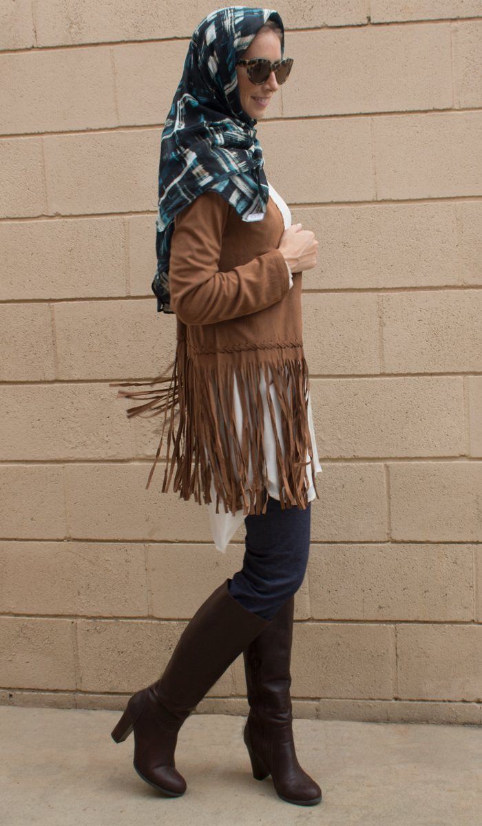  Karin Faux Suede Light Long Fringed Jacket - Brown - FINAL SALE 