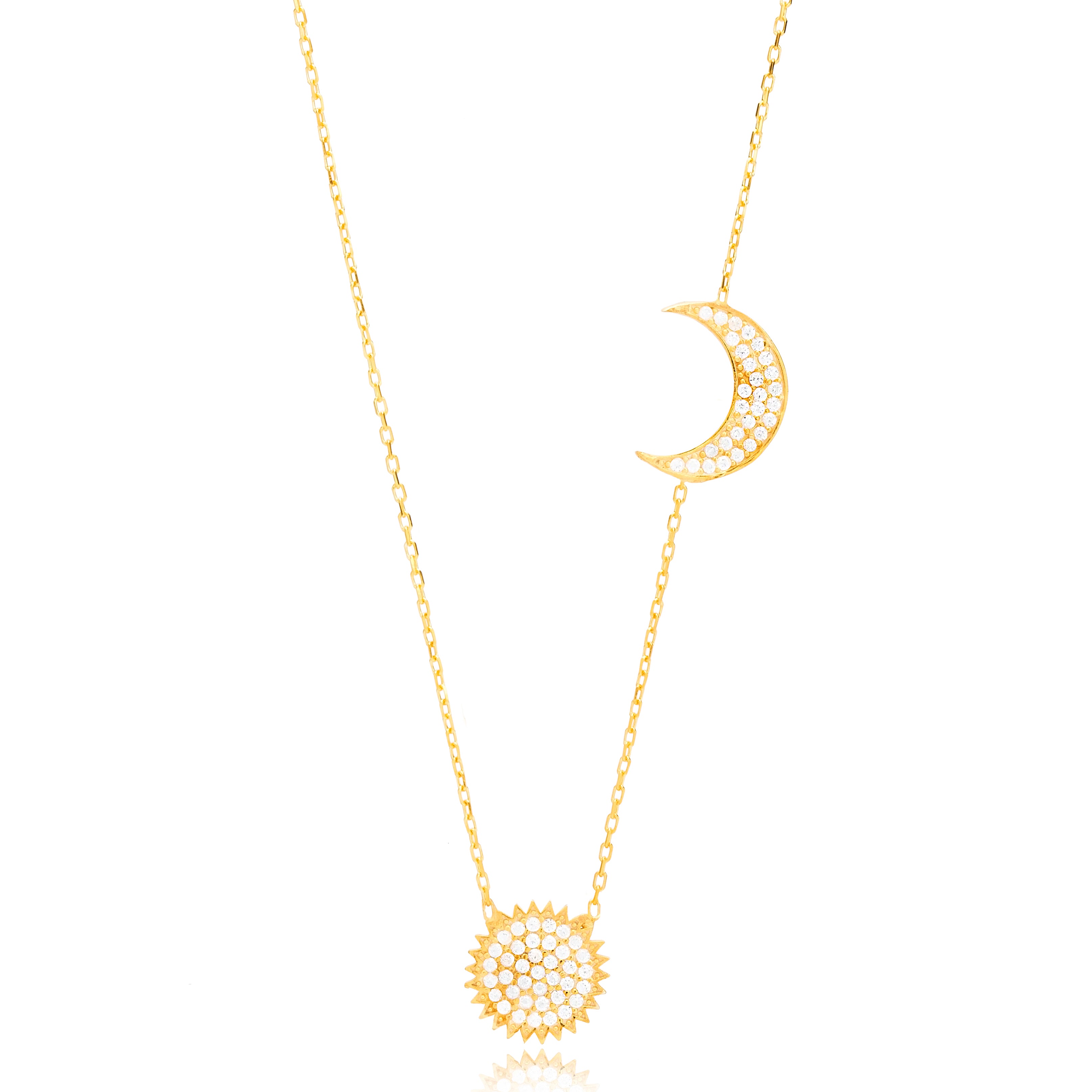  Sara Gold plated Sterling Silver Crescent Moon and Sun Necklace 