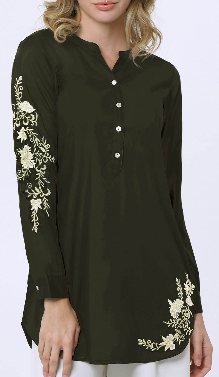  Sarwat Embroidered Mostly Cotton Tunic Dress - Black 