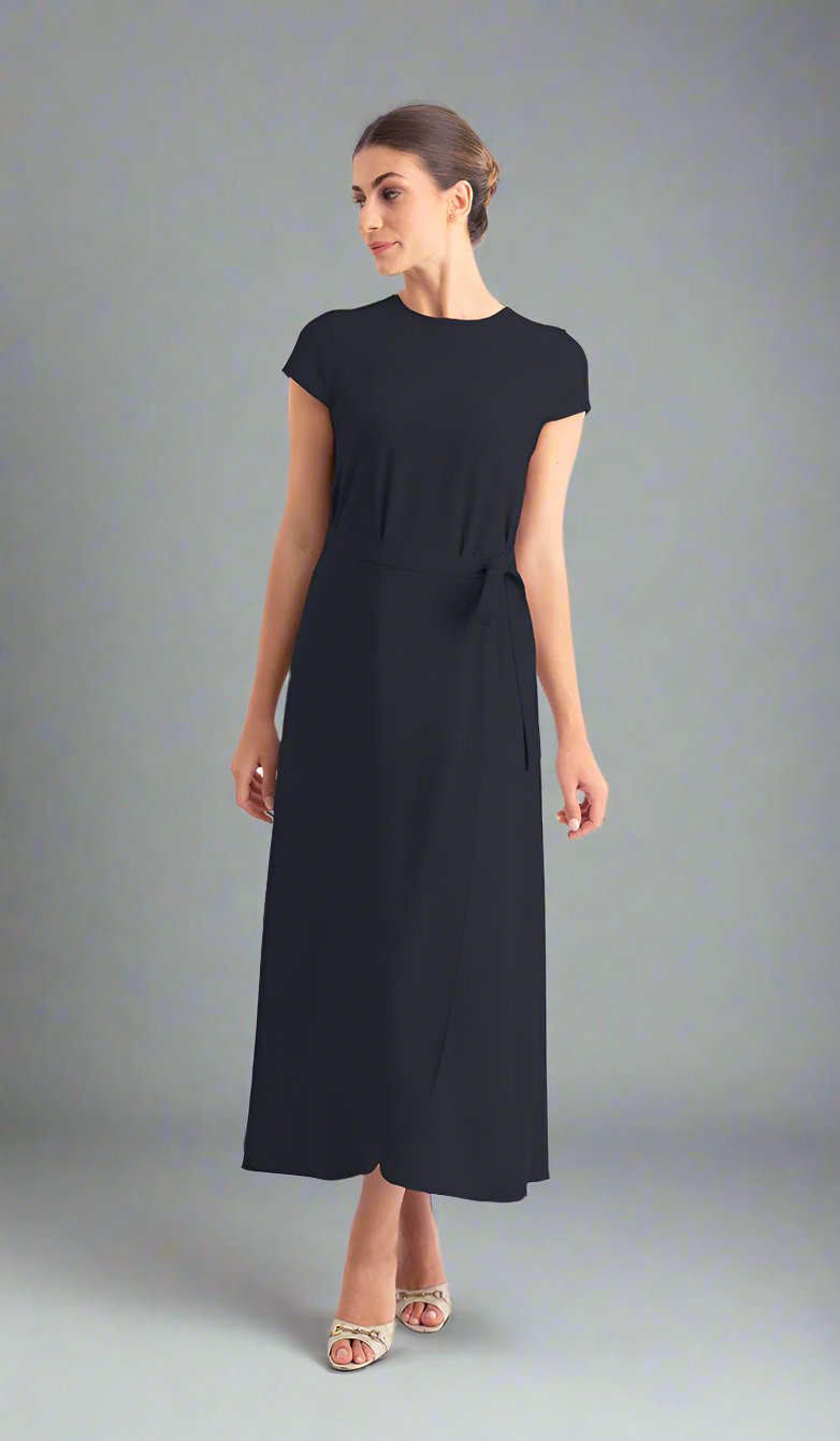  Sebil Modest Long Wrap Front Maxi Dress - Black 