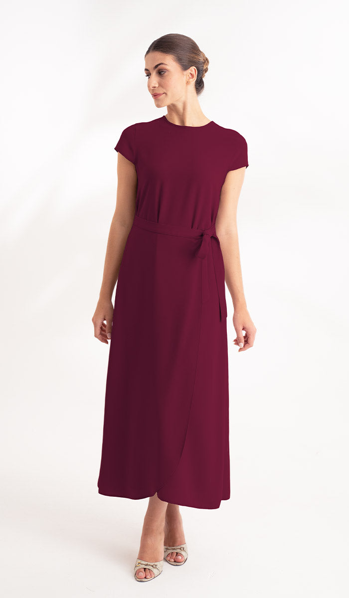  Sebil Modest Long Wrap Front Maxi Dress - Maroon 