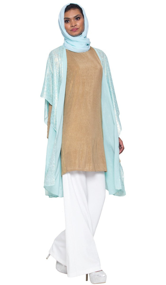  Shimmer Chiffon Floral Print Poncho - Aqua - FINAL SALE 