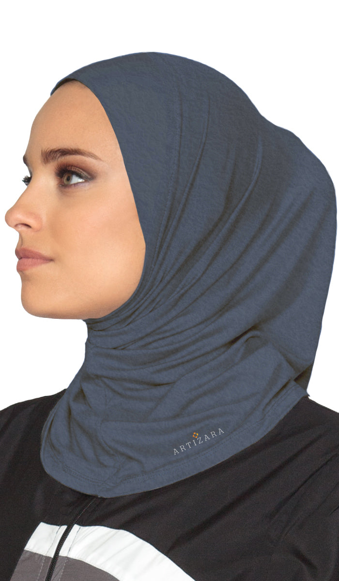  One Piece Stretch Sports Hijab - Denim Blue Heather 